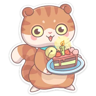 🍰 кот, торт, день рождения, милый, каваий, мультфильм, животное telegram sticker