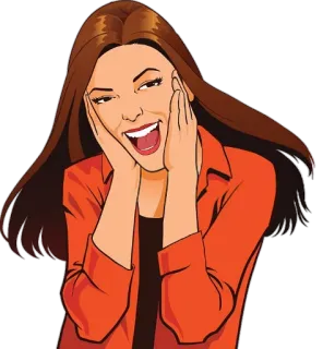 😆 femme, excité(e), dessin animé, joyeux/heureux, sourire, joyeux telegram sticker