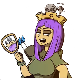 😄 WAVE Reine des archers, Clash of Clans, couronne, cheveux violets, squelette whatsapp sticker