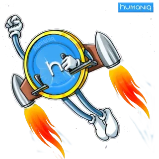 😉 humaniq humaniq, cryptocurrency, koin, terbang, roket telegram sticker