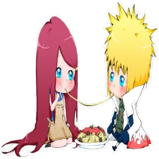 🍝 Minato Namikaze, Kushina Uzumaki Naruto Anime, Casal, Espaguete, Comida, Desenho animado whatsapp sticker