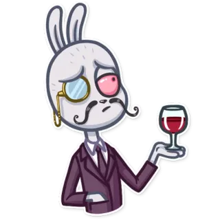 🍷 ウサギ, モノクル, ワイン, 漫画, 擬人化, エレガント telegram sticker