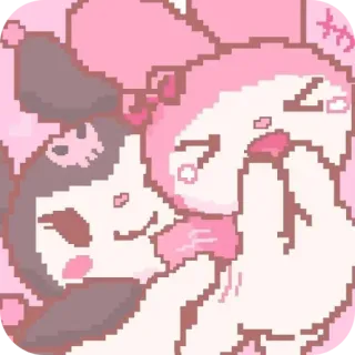 ❤ Kuromi, My Melody Kuromi, My Melody, Sanrio, Kawaii, Dedo corazón, Dibujos animados, Lindo telegram sticker