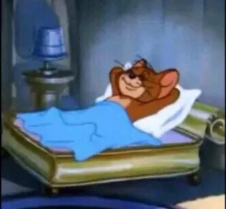 🖤 Jerry Mouse Tom and Jerry Cartoon, Figur, Maus, Bett, Schlaf, Entspannung telegram sticker