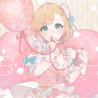 😇 HAPPY BIRTHDAY anime meisje, verjaardag, ballonnen, schattig, illustratie, pastel, kawaii telegram sticker