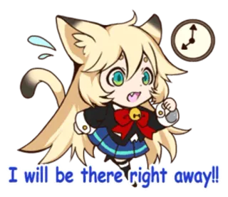 🏃 I will be there right away!! Anime, Ragazza gatto, Corsa, Urgente, Orologio, Fretta telegram sticker