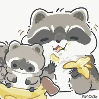 🍌 raccoon, banana, cute, animals, cartoon telegram sticker