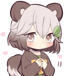 😳 chibi, cute, anime, manga, kawaii, cartoon, bear, forest, leaf telegram sticker