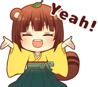 😄 Yeah! anime, fofo, tanuki, sim, feliz telegram sticker