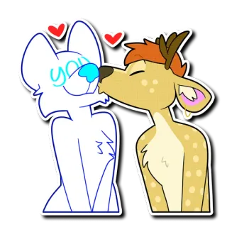 😘 You animal, cerf, canin, amour, baiser, coeur, dessin animé, mignon telegram sticker