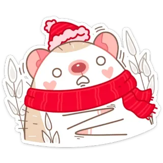 😳 criceto, inverno, carino, sciarpa, cappello, illustrazione, animale, cartone animato telegram sticker