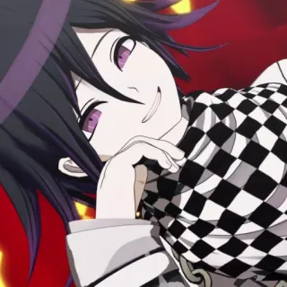 🥴 Kokichi Oma Danganronpa Аниме, Кокичи Ома, Danganronpa, Злодей, Аниме парень, Озорство, Клетчатый, Фиолетовые глаза telegram sticker