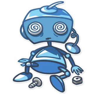 🤕 robot, hoạt hình, xanh dương, nhãn dán, bị thôi miên, chóng mặt, hoạt hình, máy móc telegram sticker