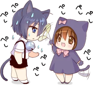 😾 Anime, Chibi, Tai mèo, Mồ hôi, Dễ thương, Hoạt hình whatsapp sticker