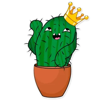 😙 선인장, 식물, 왕관, 왕, 귀여운, 만화, 다육 식물, 화분 telegram sticker
