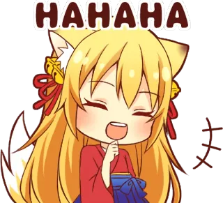 😄 HAHAHA anime, garota raposa, alegre, rindo telegram sticker