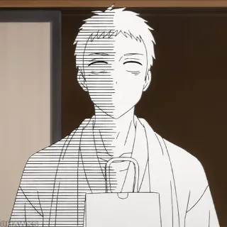 🎎 Anime, Homme, Personnage, Endormi, Art numérique, Noir et blanc telegram sticker