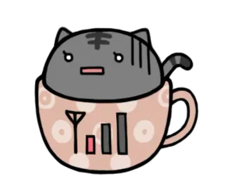 😖 gato, xícara, desenho animado, adesivo, fofo, animal, kawaii telegram sticker