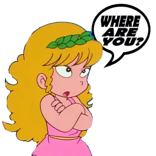 😑 WHERE ARE YOU? Dibujos animados, Pregunta, Enojado, Rubia, Chica, ¿Dónde estás? telegram sticker