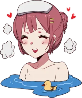 😄 Аниме, Девушка, Ванна, Утка, Милый, Сердце, Расслабляющий whatsapp sticker