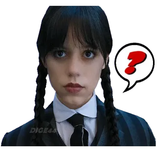❓ Wednesday Addams Wednesday Wandinha Addams, Netflix, ponto de interrogação, confuso, adesivo, Jenna Ortega, série de TV telegram sticker
