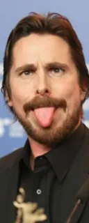 😝 Christian Bale นักแสดง, คนดัง, ตลก, ลิ้น, หน้า telegram sticker