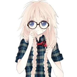 🤓 アニメの女の子, メガネ, チェックシャツ, 金髪, 三つ編み, 可愛い, 漫画, ポートレート telegram sticker