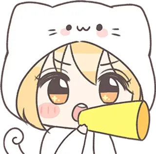 📢 fille anime, sweat à capuche chat, mégaphone, kawaii, mignon, dessin animé telegram sticker