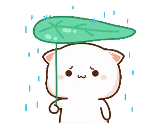🌧 gato, lluvia, triste, hoja, lindo, kawaii, animal telegram sticker
