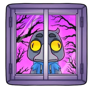 👀 Fenster, Krähe, Cartoon, Süß, Gruselig, Nacht, Lila, Unheimlich telegram sticker