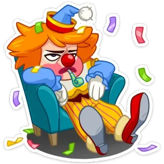 😫 clown, triste, fête, ivre, fatigué, confettis whatsapp sticker