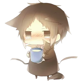 😿 Chibi, Anime, Kawaii, Süß, Weinend, Traurig, Tee, Getränk telegram sticker