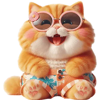 🤣 mèo, mèo con, kính râm, dễ thương, màu cam, mùa hè, bãi biển, kawaii telegram sticker