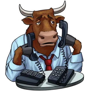🐂 toro, negocios, teléfono, estresado, finanzas, trabajo, ocupado whatsapp sticker