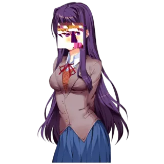 😧 Yuri Doki Doki Literature Club! anime, schoolgirl, purple hair, glitch effect, doki doki telegram sticker
