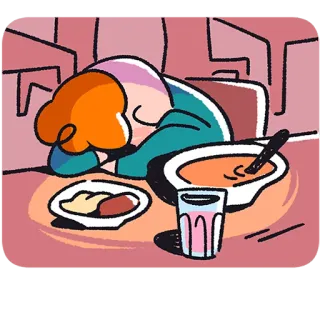 😴 exaustão, cansado, sonolento, refeição, comida, desenho animado telegram sticker