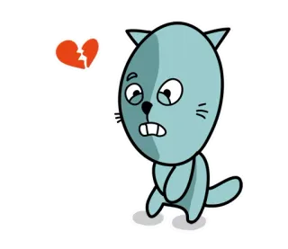 😔 고양이, 슬픔, 상심, 만화, 스티커, 감정, 파란색 telegram sticker