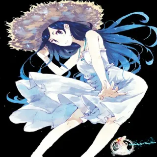 🙂 Anime, Mädchen, Kleid, Hut, blaue Haare, Frau, Sommer whatsapp sticker