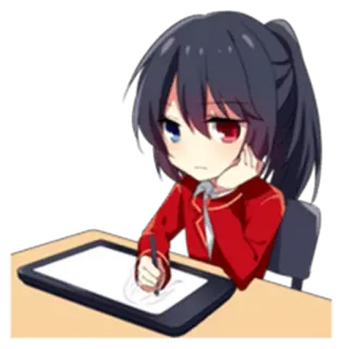 😶 Anime, Fille, Dessin, Tablette, Stylo, Chibi telegram sticker
