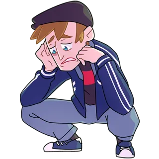 😔 buồn, ngồi xổm, hoạt hình, người đàn ông, đau khổ, khóc telegram sticker