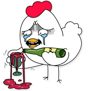🐔 Huhn, Wein, traurig, weinen, trinken, Alkohol, Cartoon telegram sticker