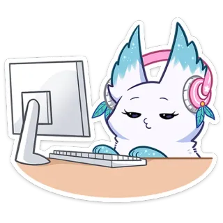 💻 Cartoon, Dier, Computer, Gamer, Schattig, Kawaii, Bureau, Koptelefoon telegram sticker