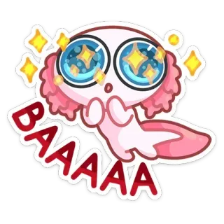 🤩 BAAAAA axolotl, mignon, pailleté, rose, dessin animé, excité, adorable, autocollant whatsapp sticker