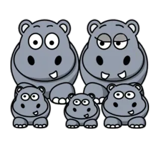 😌 ฮิปโปโปเตมัส, ฮิปโป, การ์ตูน, สัตว์, ครอบครัว, น่ารัก, มีความสุข telegram sticker