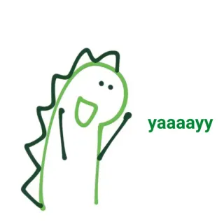 🐛 yaaaaayy dinozaur, kreskówka, szczęśliwy, słodki, patyczak, zielony telegram sticker