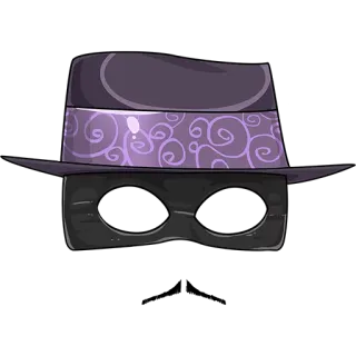 🍬 หมวก, หน้ากาก, สีม่วง, สีดำ, ปลอมตัว, เครื่องประดับ telegram sticker
