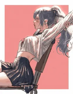 🔅 Anime, Fille, Uniforme scolaire, Jupe, Chaise telegram sticker