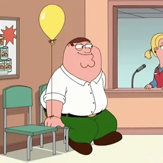 😐 Peter Griffin Family Guy dessin animé, comédie, animation adulte, ballon jaune, salle d'attente whatsapp sticker
