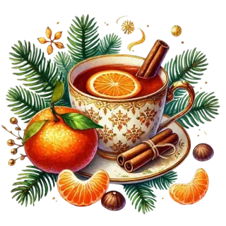 🍲 ชา, ส้ม, อบเชย, ฤดูหนาว, วันหยุด, คริสต์มาส, เครื่องดื่ม, เครื่องดื่ม whatsapp sticker
