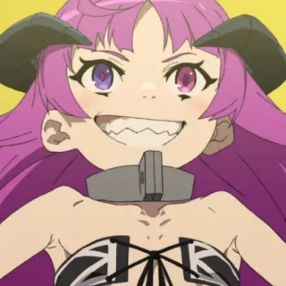 😁 Anime, Quỷ, Cô gái, Sừng, Tóc tím, Vòng cổ telegram sticker